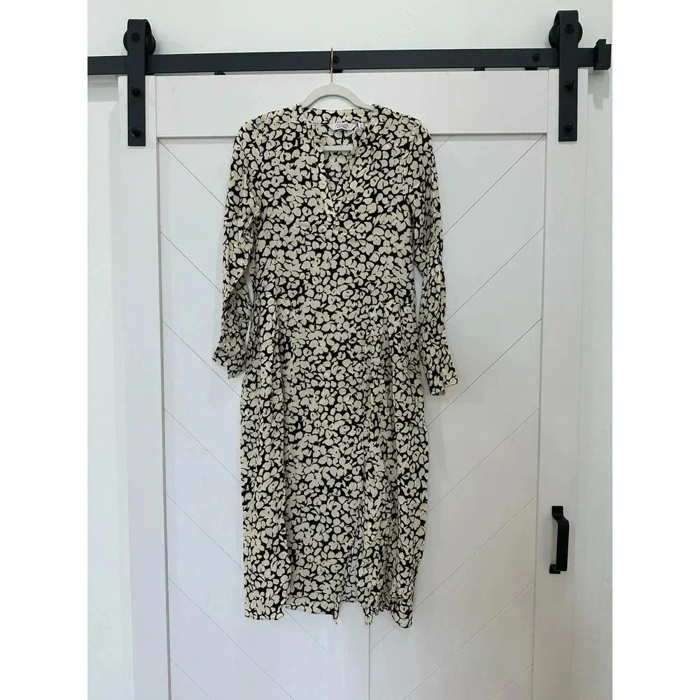 NWT & Other Stories Black and White printed midi dress long sleeve size 0 - Picture 4 of 14